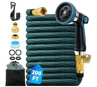 200Ft Expandable Garden Hose, 10 Function Sprayer Nozz, Flexible Garden Hose with 3/4 &1/2 Inch Solid Metal Fittings, Leakproof Lightweight Expanding Pipe for Yard,Outdoor
