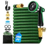 200Ft Expandable Garden Hose, 10 Function Sprayer Nozz, Flexible Garden Hose with 3/4 &1/2 Inch Solid Metal Fittings, Leakproof Lightweight Expanding Pipe for Yard,Outdoor (Green)