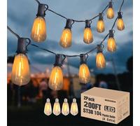 200FT Outdoor Edison String Lights for Outside LED Waterproof 2200K Patio Lights with 104 ST38 Shatterproof Plastic Bulbs Soft Warm Bistro Lights Outdoor Connectable for Gazebo Pergola 2Pack x 100FT