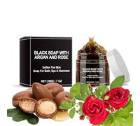 200g B-lack S-oap,Moroccan B-lack S-oap,African Black Soap,Bar withArgan Oil & Rose, Deep Cleansing Body Scrub, Moisturizing African Black Soap for Shower, Exfoliating & Hydrating