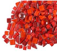 200g Irregular Crystal Mosaic Glass Tiles for Crafts, Mixed Color Small Mosaic Glass Pieces DIY Hobbies Children for Home Decoration (Red)