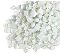 200g Irregular Crystal Mosaic Glass Tiles for Crafts, Mixed Color Small Mosaic Glass Pieces DIY Hobbies Children for Home Decoration (White)