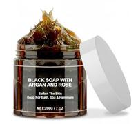 200g Morocco Black Soap,Moroccan Black Soap for Hammam,Afr/ican Bla/ck Soa/p with Argan and Rose,Helps Cleanse Skin,Deep Cleaning for Whole Body,Detoxifying&Moisturising,Remove Fake Tan,No Irritating