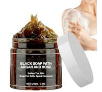 200G Zawina Morocco Black Beldi Soap,Moroccan Black Soap with Argan and Rose,Bla/ck African So/ap,Deep Cleaning for Bath,Long Lasting Fragrance,Exfoliating So/ap Bar,Moisturising and Cleaning,Portable