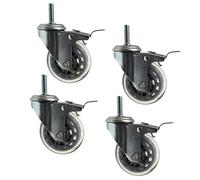 200kg Heavy-Duty Swivel Stem Casters with Brake 75mm Transparent Rubber Wheels Trolley Replacement M8/M10/M12 Compatible 4-Pack (M10x30mm)