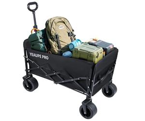 200L Festival Trolley on Wheels, Folding Wagon, Portable Camping Cart, Camping Trolley Foldable for Beach Outdoor Garden Shopping Fishing, Ultra Wide Wheels, Adjustable Handle, Upgrade Black