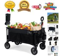 TIMBER RIDGE Festival Trolley on Wheels, 200L Folding Camping Trolley Wagon with Adjustable Handle & Cup Holder, Foldable Heavy Duty Beach Trolley Cart for Outdoor Garden Picnic Shopping, Black