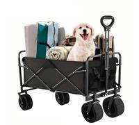 200L Garden Trolley, Foldable Camping Trolley Garden Wagon Beach Cart with Universal Wheels Adjustable Handle Folding Pull Wagon for Festival Shopping Camping Picnic Beach Loads Up to 150 kg (Black)