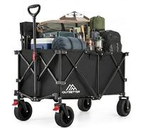 200L Heavy Duty Folding Camping Trolley on Wheels, Large Capacity Festival Wagon Cart with Wide All-Terrain Wheels, Cover & Adjustable Handle for Beach, Garden, Picnic, Outdoor, Shopping