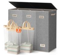 200L Laundry Basket 3 Compartments, Extra Large Laundry Hamper with Lid, Clothes Basket with Laundry Bag, Sturdy Laundry Sorters Organizer for Laundry Room, Bedroom, Bathroom, Apartment, Grey