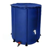 200L Portable Water Tank - Blue Rainwater Harvesting Barrel with Mesh Top, Foldable Downspout, Tap & Covered Lid for Garden Irrigat & Outdoor Use
