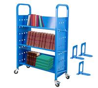 200LBS V-Shaped Library Book Cart Rolling Book Trolley with 4 Lockable Wheels for Home Office & School - & Sturdy 49.2''x29.5''x13.8'' Blue