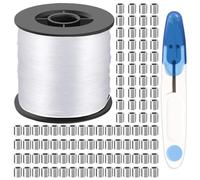 200m Clear Picture Hanging Wire, Nylon Fishing Line, Invisible Craft String | Clear 0.55mm nylon supports discreet hanging; 200m roll, 100 aluminium ferrules + covered scissors for crafts and crabbing