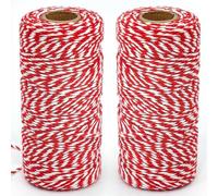 200m Red and White Twine Twine 2 Rolls Cotton Bakers Twine String for Hanging Christmas Tree Decorations, Gift Wrapping, Decorations and DIY Crafts