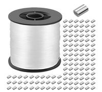200m Strong Clear Invisible Hanging Wire,0.8 mm Nylon String Picture Frame,Fishing Wire for Hanging Crafts with 120 Pcs Crimping Sleeves for Hanging Picture Decoration