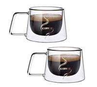 200Ml Double Wall Glass Coffee Mug Set Heat-Resistant Espresso Cups With Handle