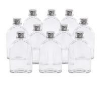 200ml Glass Bottles with Lids, Pack of 10, Airtight Screw Cap Hip Flask | Reusable Glass Bottle for Sloe Gin, Whisky, Liqueur, Vinegar, Sauces, Spell Jars - Ideal Homemade Gifts and Wedding Favours