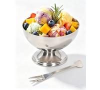 200ml Medium Stainless Steel Ice Cream Cups, Footed Dessert Bowl with Fork | Single Mirror Polished Steel Trifle Cup, Dishwasher Safe for Salad Cocktail Condiment Servings