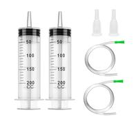 200ml Syringe, Large Syringe 2pcs Plastic Syringes with Cap, with 1m Tube, Plastic Syringes for Laboratory, Industry Oil or Glue Measurement