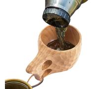 200ml Wooden Camp Mug - 6.1 Inch Portable Espresso Cup With Leather Lanyard | Natural Rubber Wood Drinking Vessel For Coffee Tea Milk Hiking Outdoor