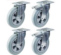200mm 8" castor grey rubber tyre swivel & brake strong 820kg capacity, set of 4
