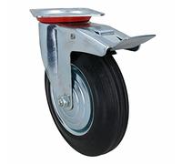 200mm (8in) HD Braked Castor Wheel Rubber Tyre for Trolleys Trucks Carts 1pc