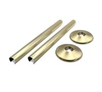 200mm Brushed Brass Retro Fit Snap On Plastic/Alloy Radiator Sleeve Cover & Collar Sets Pair for 15mm Pipe