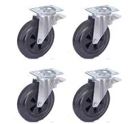 200mm Castors black rubber 4 - swivel brake 200kg each Heavy duty 800kg per set