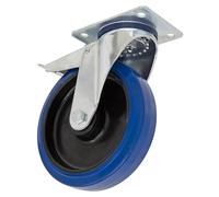 Heavy-Duty Blue Elastic Rubber Castor Wheel Swivel with Total Lock Ø200mm - Trade