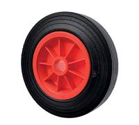 200mm light duty solid rubber wheel on a red plastic centre with a 1" bore