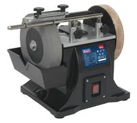 200mm Wet Stone Sharpener with Honing Wheel - Water Trough - Suits HSS Tools