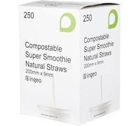 200mm x 9mm Compostable Super Smoothie Straws - Natural Eco-Friendly Biodegradable Jumbo Straws for Thick Drinks - 250/500/750/1000 Pack - Strong & Sustainable - Plastic-Free (250)