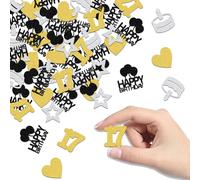 200Pcs 17th Birthday Confetti - Happy 17th Birthday Confetti - Cheers to 17 Years Old Decoration Silver Gold Black Glitter