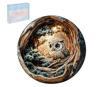 200Pcs 3D Vision Wooden Jigsaw Puzzles, Round Owl Animal Shaped Gift Box