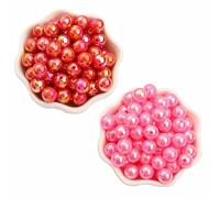 200Pcs 6mm Acrylic Round Beads in 2 Colors-Red and Pink Loose Bubble Spacer Craft Beads with 2mm Hole for Jewelry Making