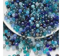 200PCS 6mm Crystal Glass Beads, Round Faceted Glass Beads, Colorful Assorted Bead for Jewelry Making, DIY Bracelets, Necklaces, Craft Projects, Multicolored Spacer Bead and Crafting (Blue 6MM)