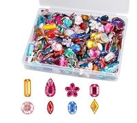 200Pcs Acrylic Sewing Crystals, GLADFRESIT Colorful Jewelry Gemstones with Holes - Resin Diamond for Clothes Decoration, DIY Crafts