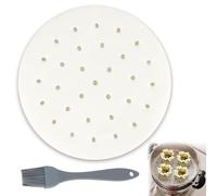 200Pcs Air Fryer Liners, 20cm Round Perforated Parchment Paper with Holes, Non-Stick Waterproof Steam Paper, Heat Resistant Baking Sheets with Silicone Brush for Air Fryer, Steaming, Oven Cooking