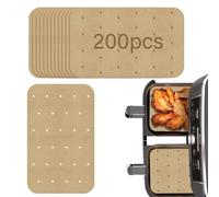 200Pcs Air Fryer Paper Liners, Disposable Airfryer Liners Dual Parchment Paper Compatible with Ninja AF400UK AF300UK Tower Salter, Nonstick Perforated Rectangle Cooking Paper Sheet 14 * 20.5cm