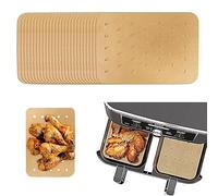200PCS Air Fryer Paper Liners, Non-Stick Perforated Baking Liners Disposable, Rectangle Cooking Unbleached Dual Parchment Papers Compatible with Ninja AF400UK AF300UK Tower Salter(5.5 x 8 inches)