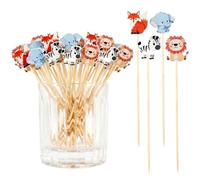 200pcs Animal Theme Cocktail Skewers, 4.7 Inch Bamboo Cocktail Accessories for Drinks Appetizers Fruit, Four Style Food Picks for Bar Beach Birthday Party Decorations