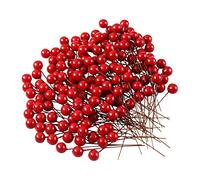 200pcs Artificial Berries Red Decorative Berries Christmas Holly Berries Foam Ball Iron Wire Red Ball Coffee Stem Wreath Making Supplies for Christmas Party Decoration