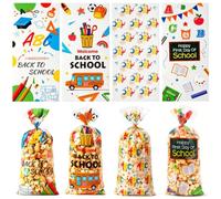 200pcs Back To School Cellophane Bags First Day Of School Starting 1st Goodie Plastic Clear Gift Bags For Sweet Cookie Biscuit Candy Chocolate With Twist Tie Classroom Party Favour Supplies Decor