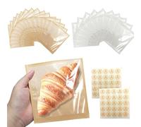 200PCS Bakery Bags, Heat Sealable and Grease-Proof Cookie Bags with Window, 7.1×7.5in Kraft Paper Baked Goods Packaging with Paper Stickers for Packaging Donut, Bread and Sandwich, Bakery Supplies