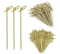 200pcs Bamboo Cocktail Picks, Loop Knot Toothpicks for Appetizers and Garnishes, Eco-Friendly Party Skewers for Snacks and Drinks