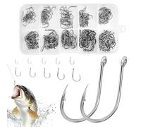 200Pcs Barbed Circle fly Fishing Hooks, High Carbon Steel Eyed Weedless Small FishHook 10 Sizes 3#-12# sea fishing hanging tackle with Box for Freshwater Saltwater Pike Cod carp Bass Pollock Conger