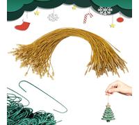 200Pcs Bauble Hooks, Gold String, Reusable Green Christmas Decorations for Christmas Tree Decorations Baubles Gift Tag