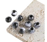 200pcs Big Hole Acrylic Round Beads for Jewlery Bracelet Making 7 * 10mm Imitation Jade Beads for DIY Beading Craft-Black