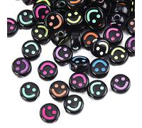 200pcs Black Acrylic Smile Face Beads 10mm Pony Disc Coin Multicolor Loose Spacer Beads for DIY Jewelry Bracelet Mobile Phone Pendant Making