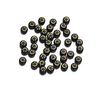 200pcs Black Acrylic Smile Face Beads 7mm Pony Disc Coin Gold Enamel Loose Spacer Beads for DIY Jewelry Bracelet Mobile Phone Pendant Making